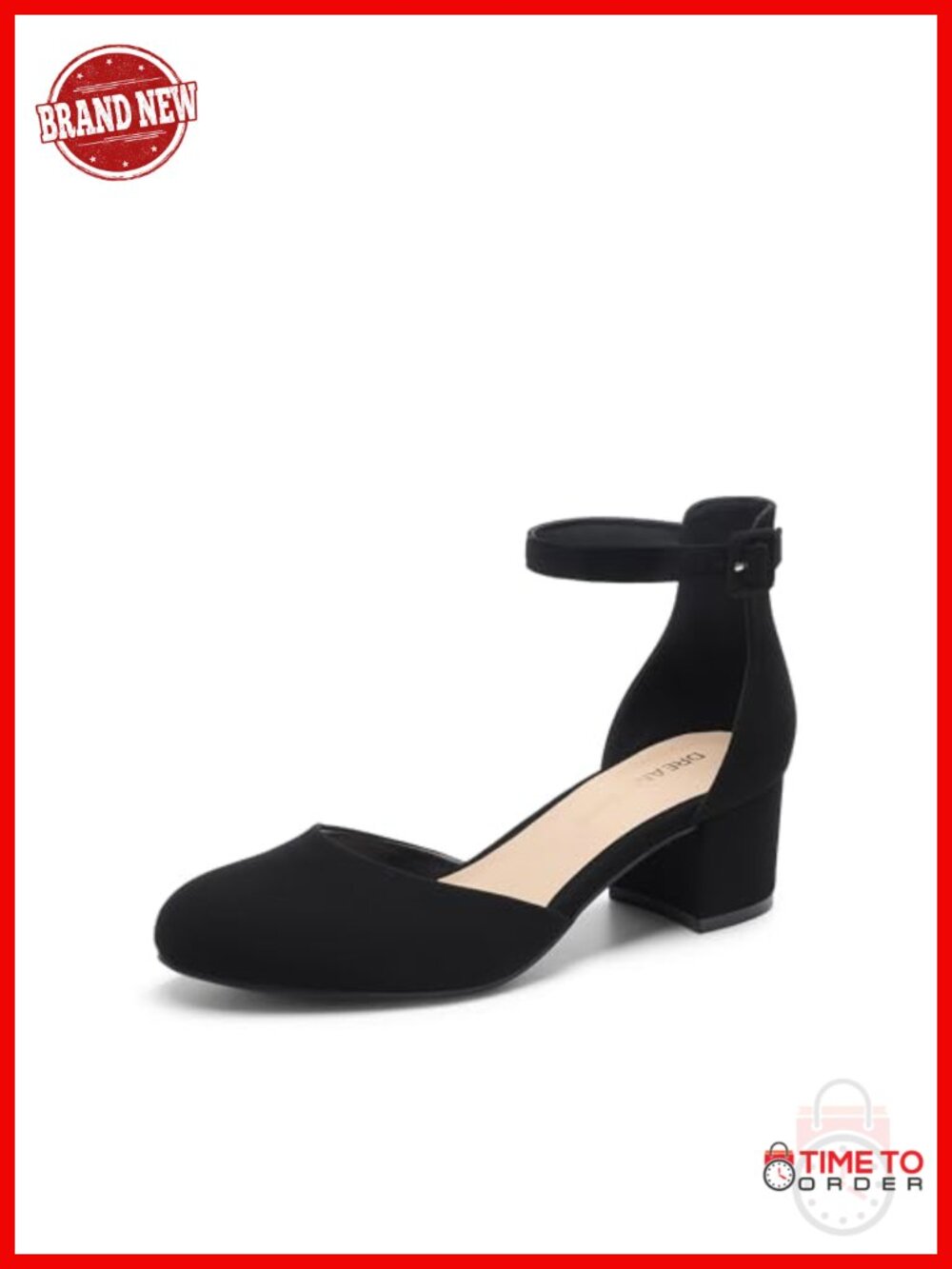 Women's Faux Leather Block Heel Pumps with Ankle Strap